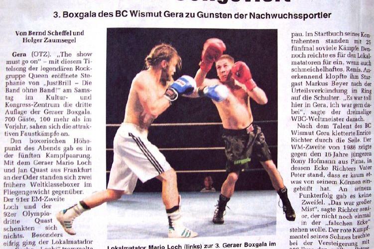 Zeitungsausschnitt aus Gera von der Boxgala